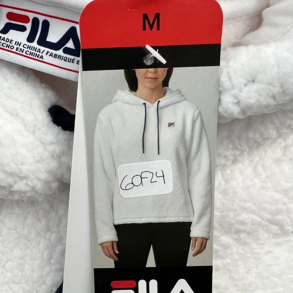 Fila Women's Josephine Sherpa Embroidered Logo Crop Hoodie White Medium NWT - Picture 7 of 11